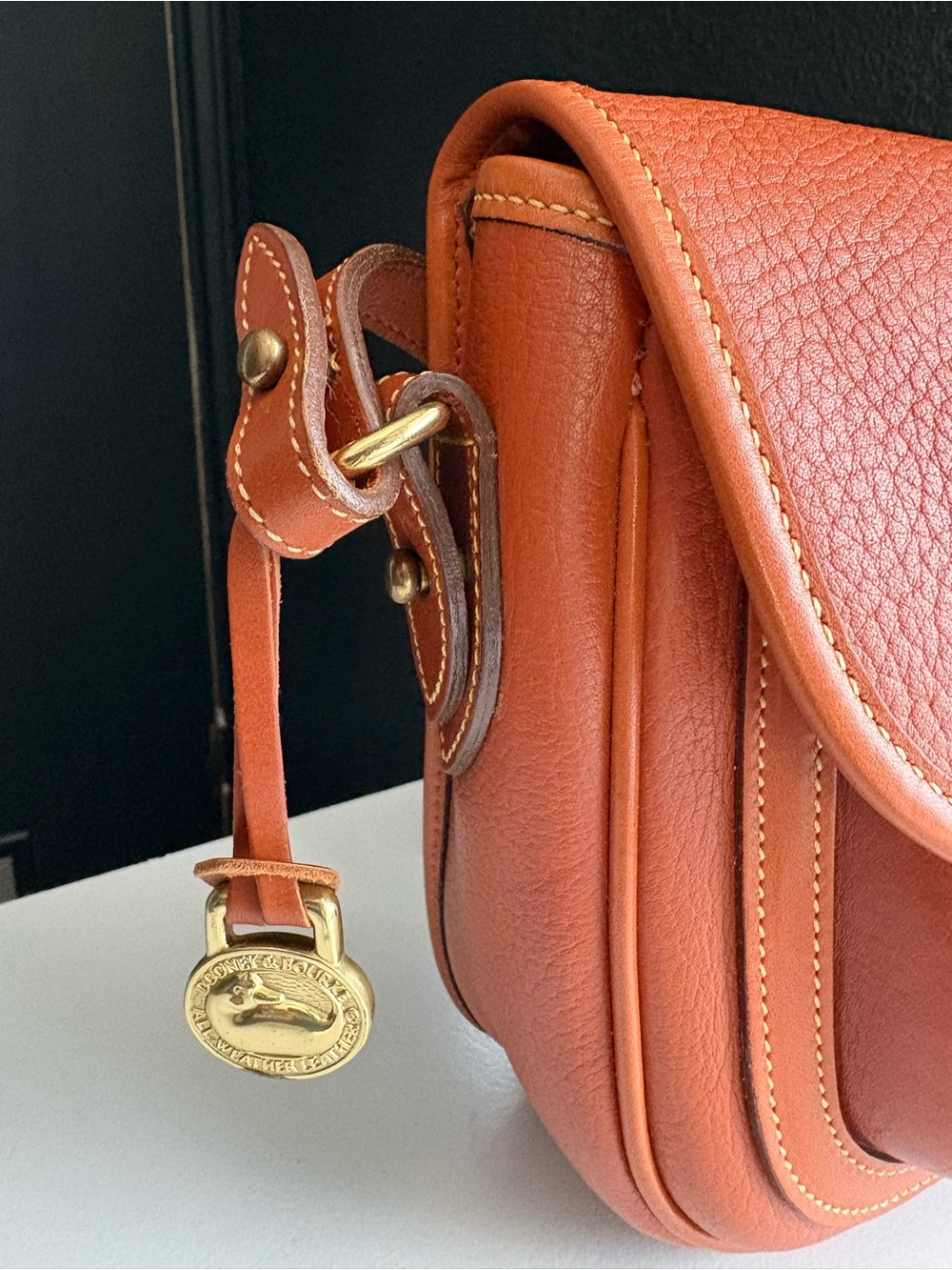 Dooney & Bourke awl British Tan Leather mini Outback Square Crossbody Bag - Picture 3 of 16